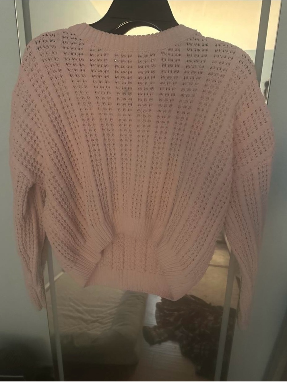 Light Pink Open-Knit Crewneck Sweater - Women's